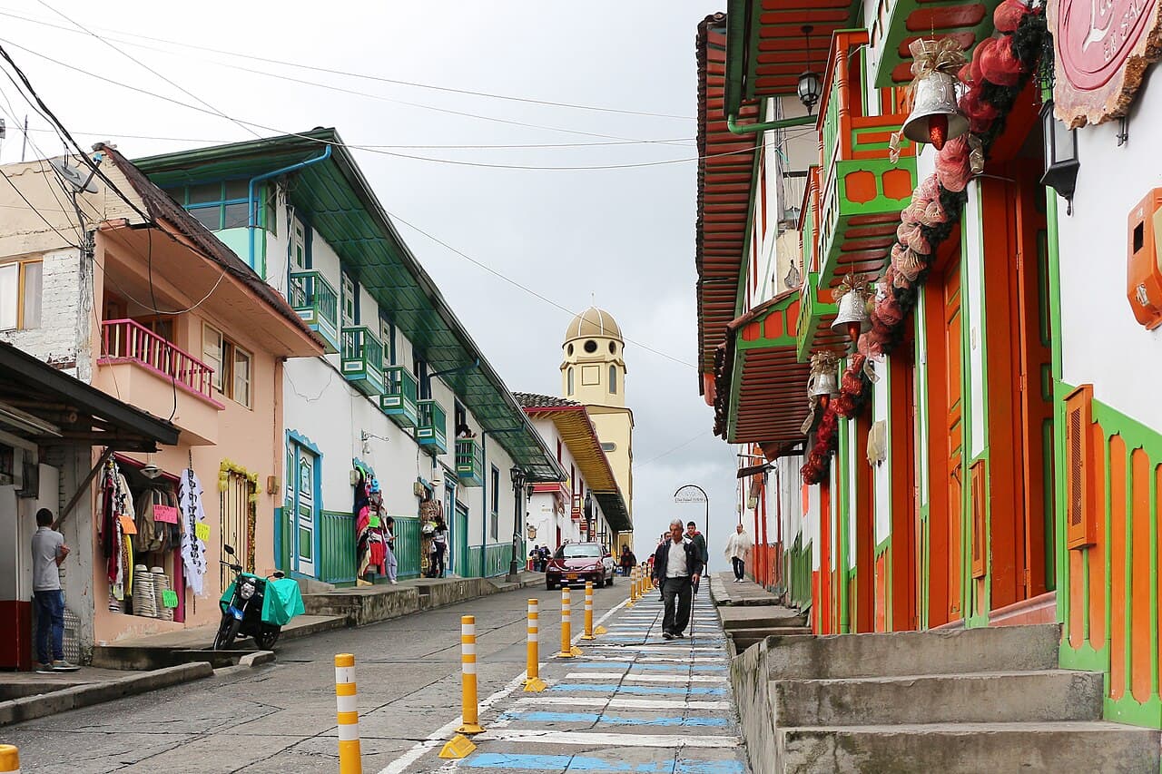 Colorful colonial town in the Colombian coffee region
